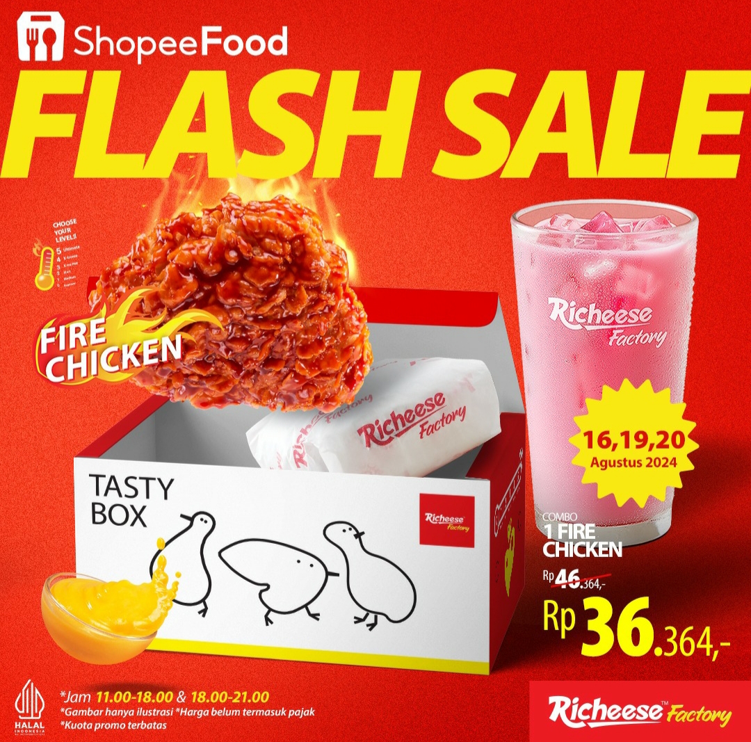 Promo Kemerdekaan Richeese Factory Agustus 2024 Flash sale shopeefood