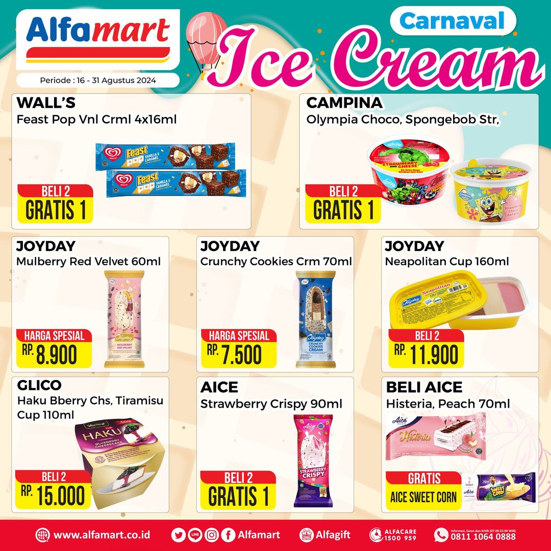 Promo Alfamart Carnaval Ice Cream Periode 16-31 Agustus 2024