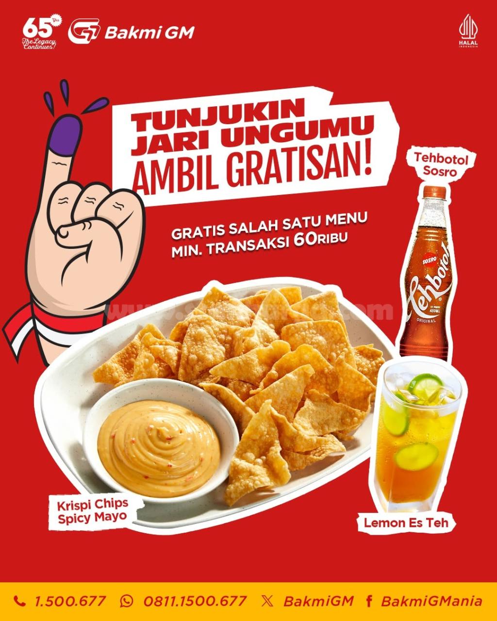 Promo BAKMI GM SPESIAL PILKADA GRATIS 3 PILIHAN MENU