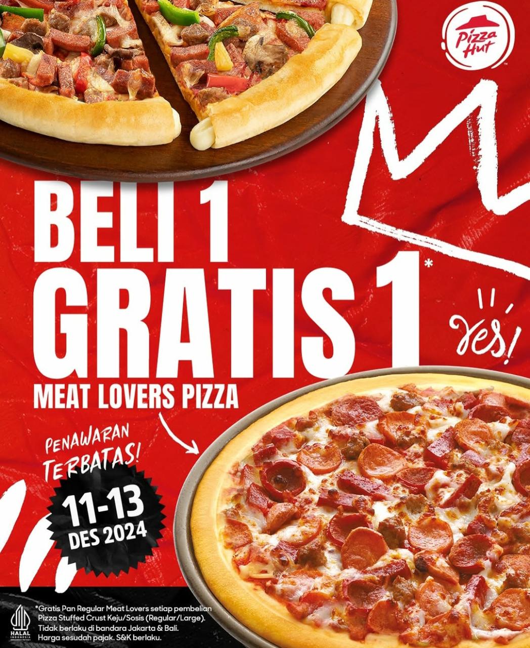 Promo 12.12 Pizza Hut 11-13 Desember 2024, Beli 1 Gratis 1 Meat Lovers Pizza