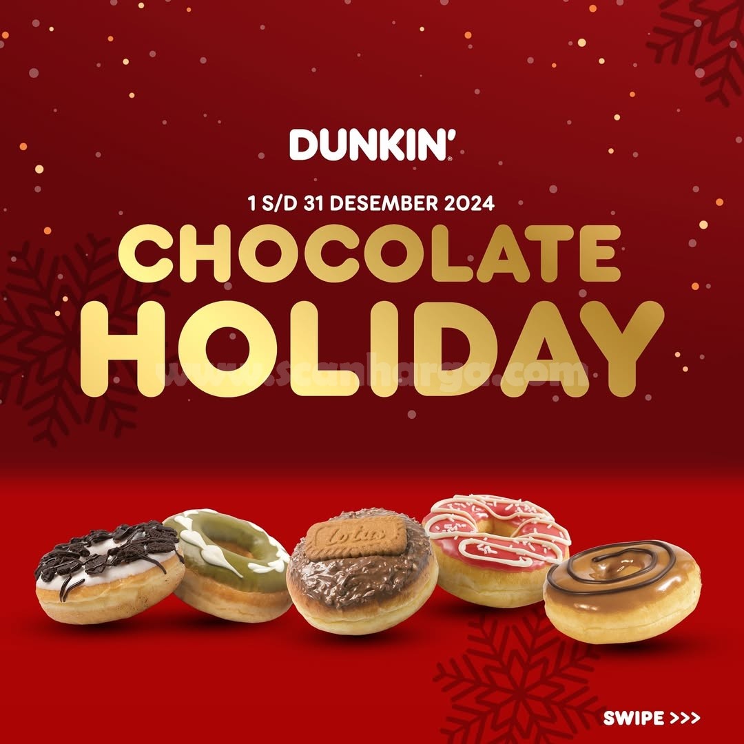 Promo DUNKIN DONUTS CHOCOLATE HOLIDAY, 6 Donat  + 1 Minuman hanya Rp 80.000