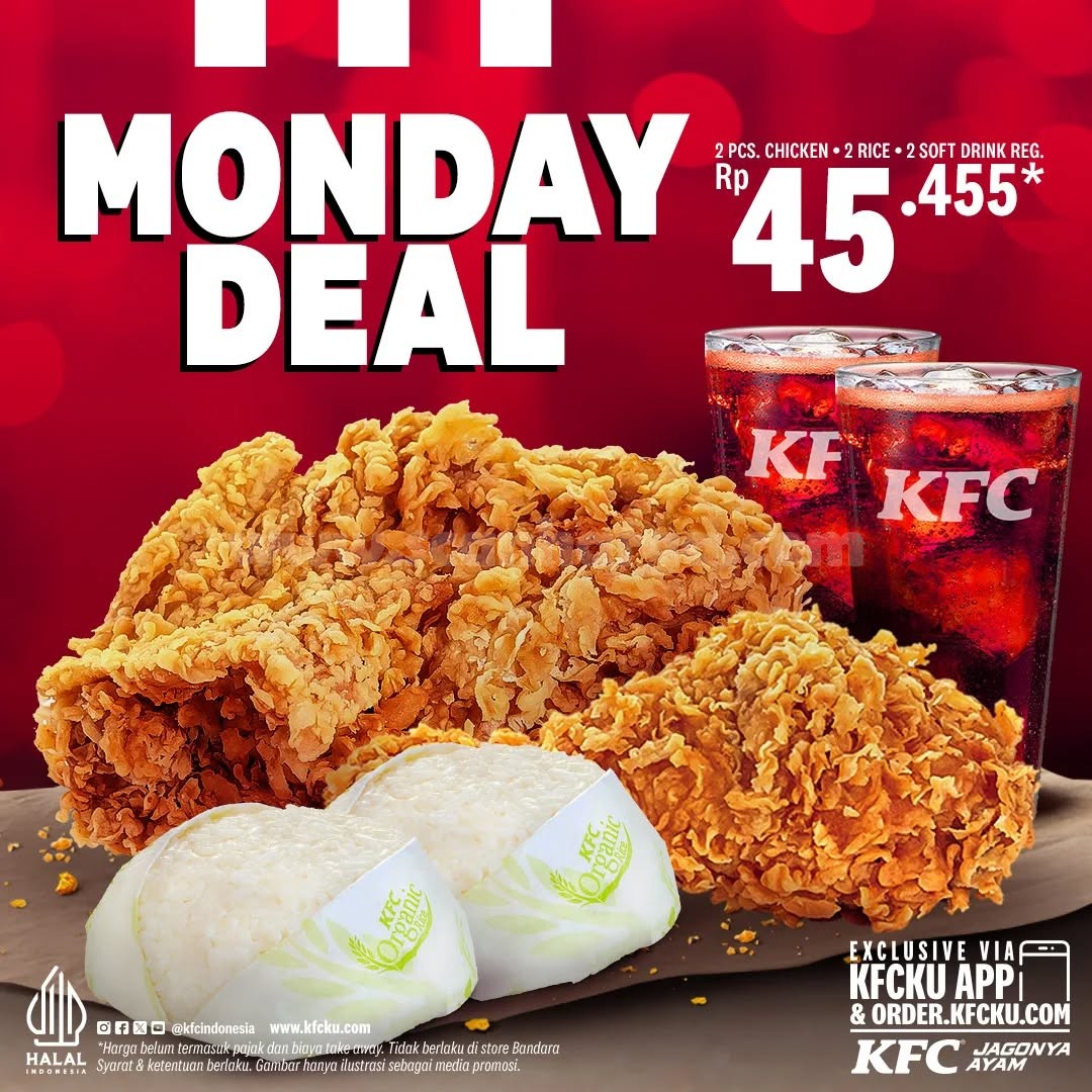 Promo KFC MONDAY DEAL PAKET MAKAN BERDUA hanya Rp. 45.455